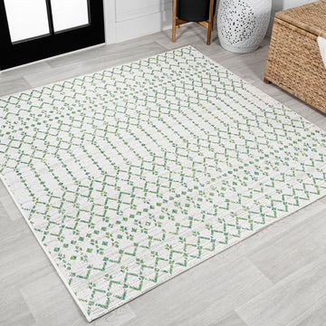 Ourika Moroccan Geometric Textured Weave Indoor/outdoor Square Rug